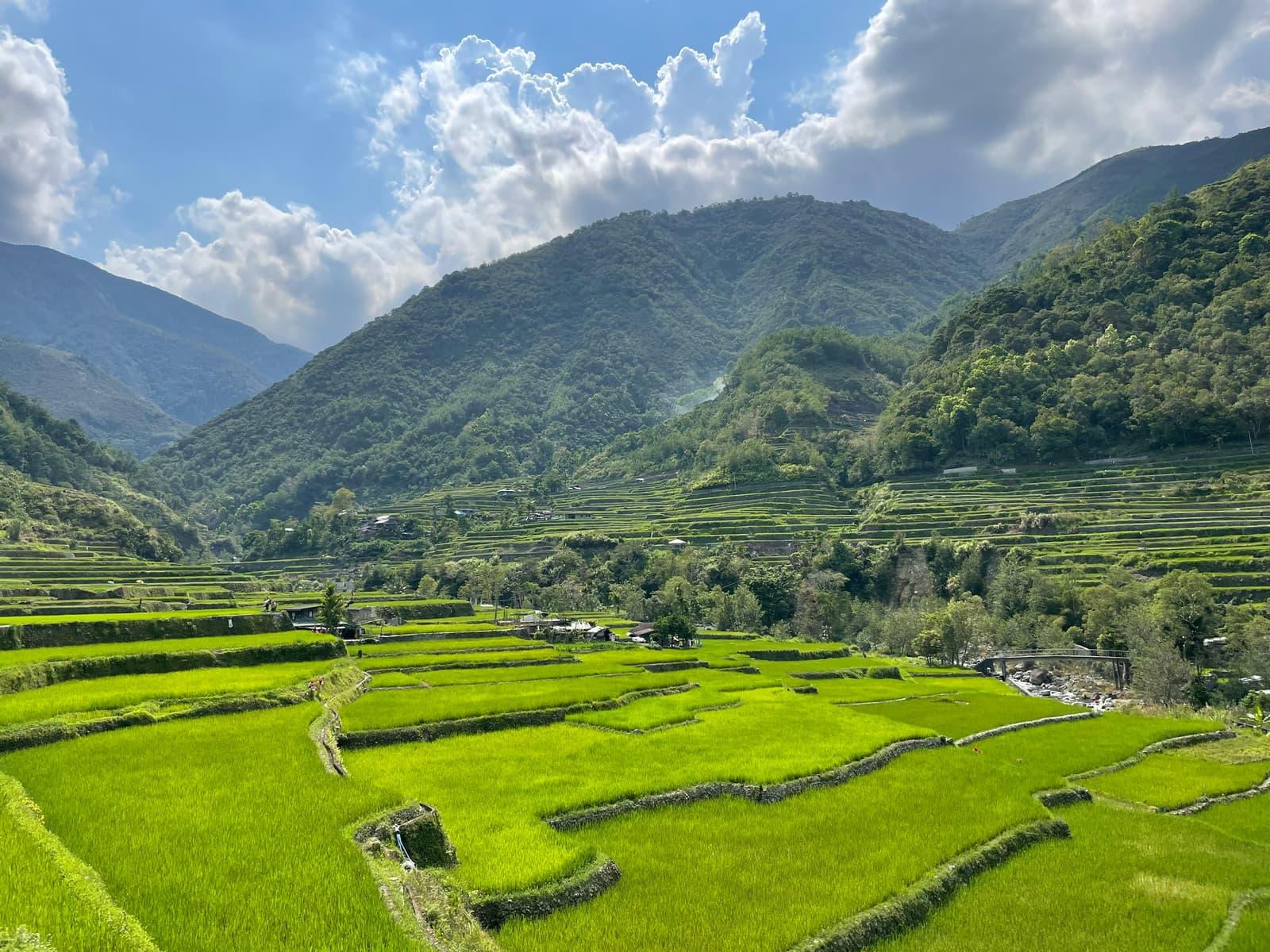 Lush green countryside and mountains in the Philippines